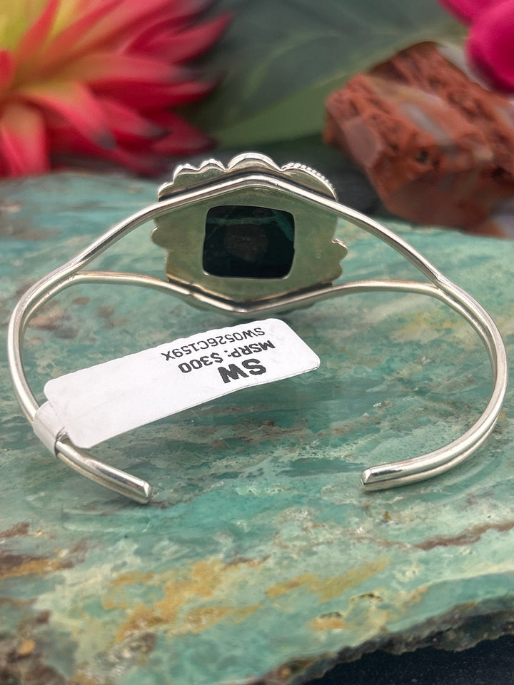 Southwest 925 Sterling Silver Midnight Ribbon Turquoise Square Cuff