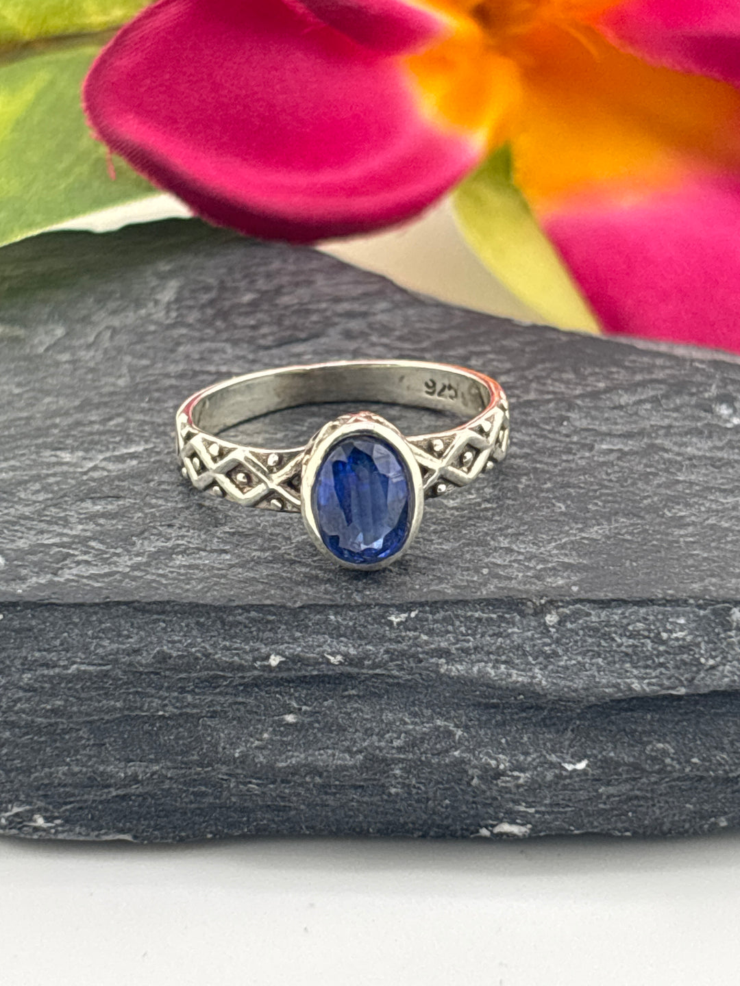 Sapphire and 925 Sterling Silver Ring Size 6