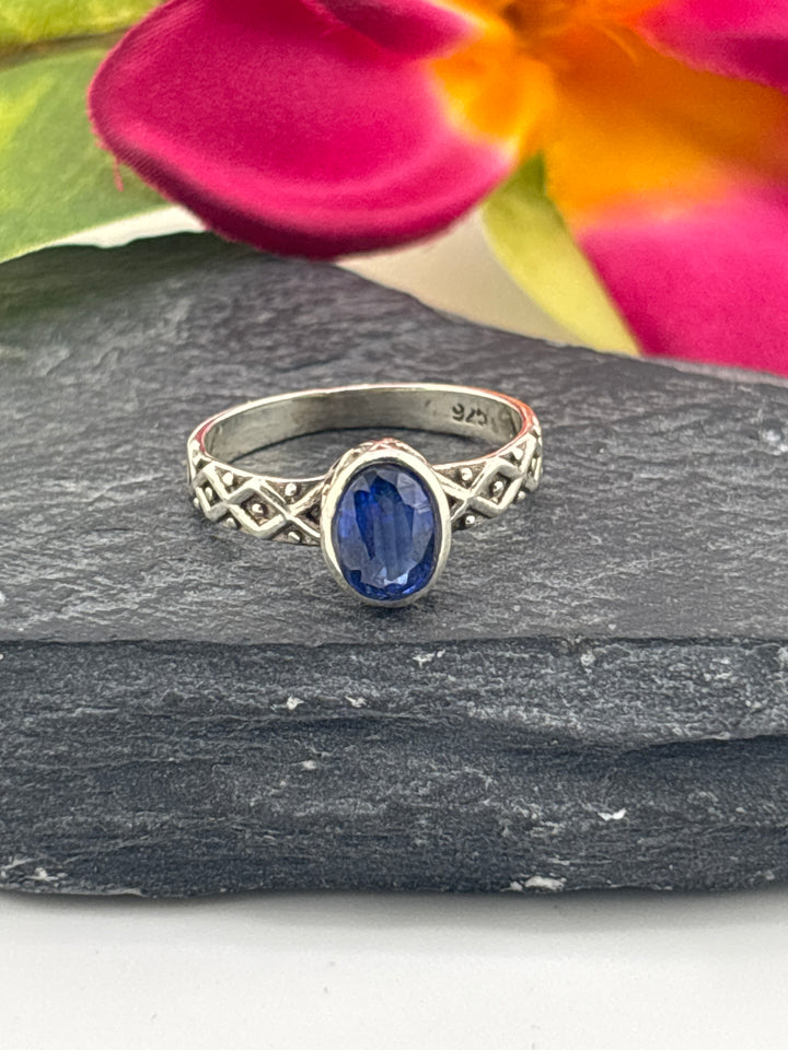 Sapphire and 925 Sterling Silver Ring Size 6