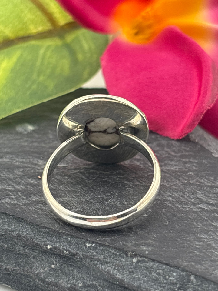 Round Wild Horse Jasper and 925 Sterling Silver Ring Size 7