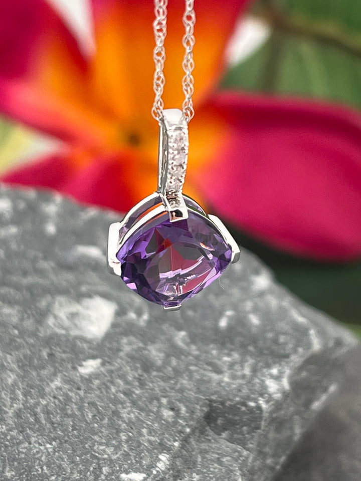 10K White Gold Amethyst and Diamond Necklace