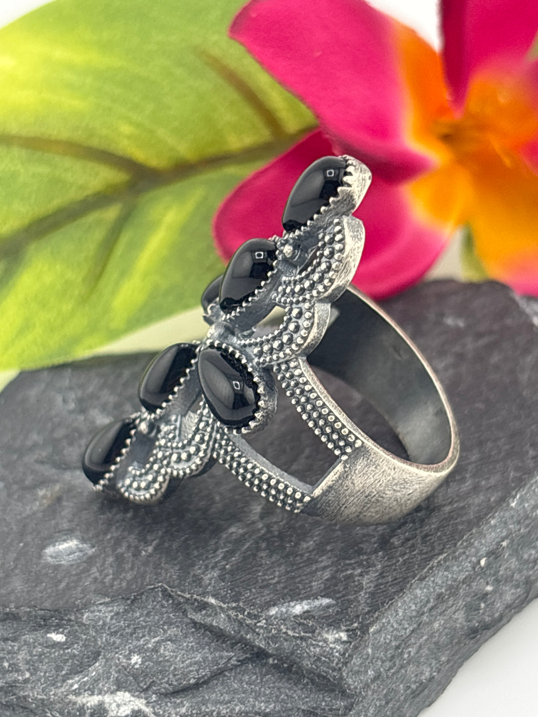 Black Onyx Cross and 925 Sterling Silver Ring Size 10