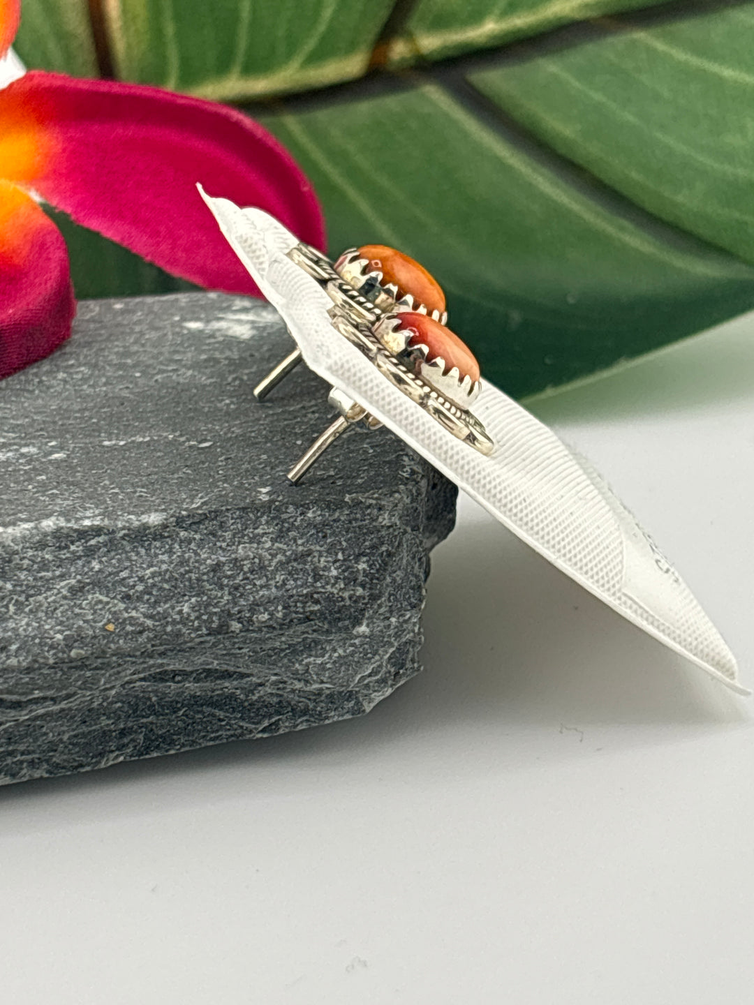 Orange Spiny Oyster Stud Earrings