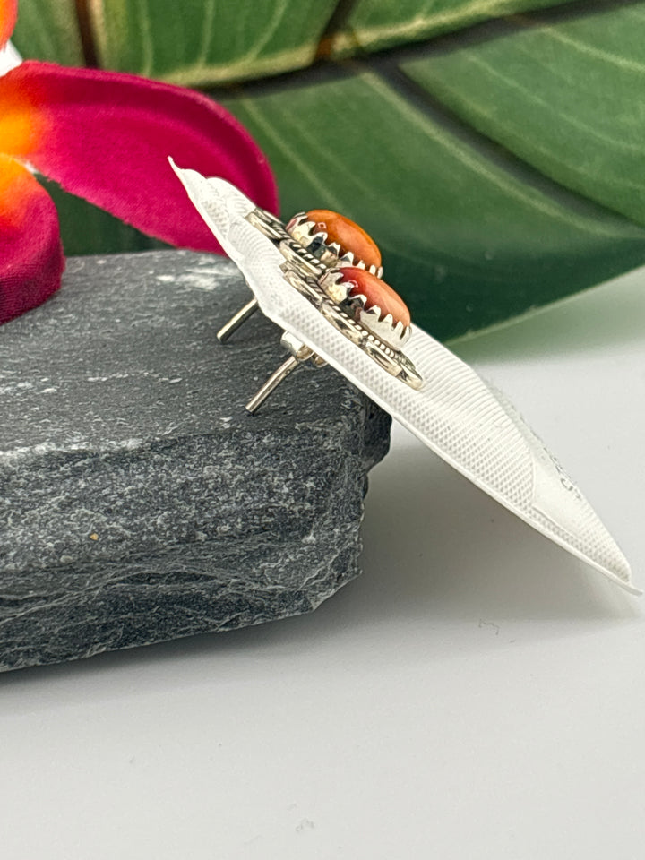 Orange Spiny Oyster Stud Earrings