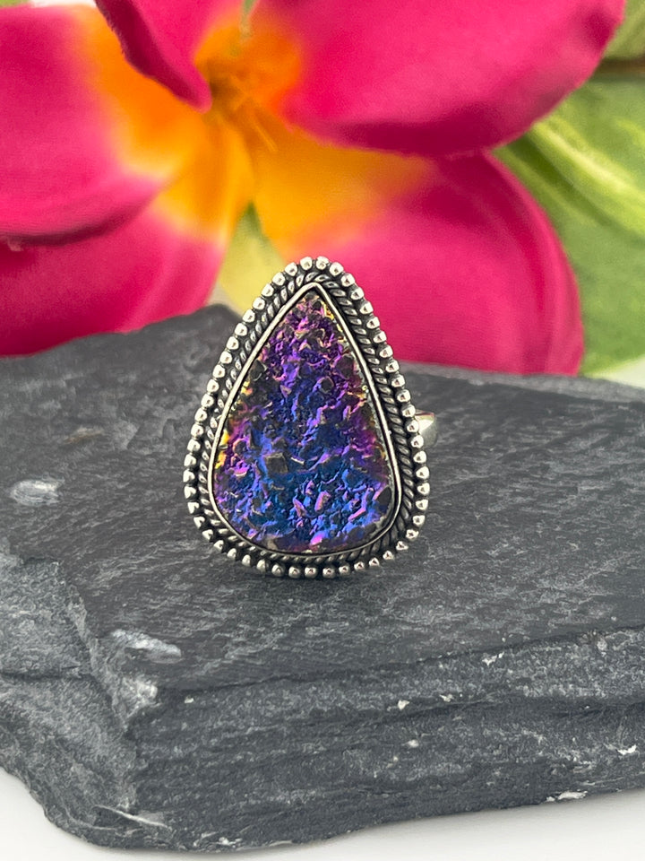 Titanium Druzy and 925 Sterling Silver Ring
