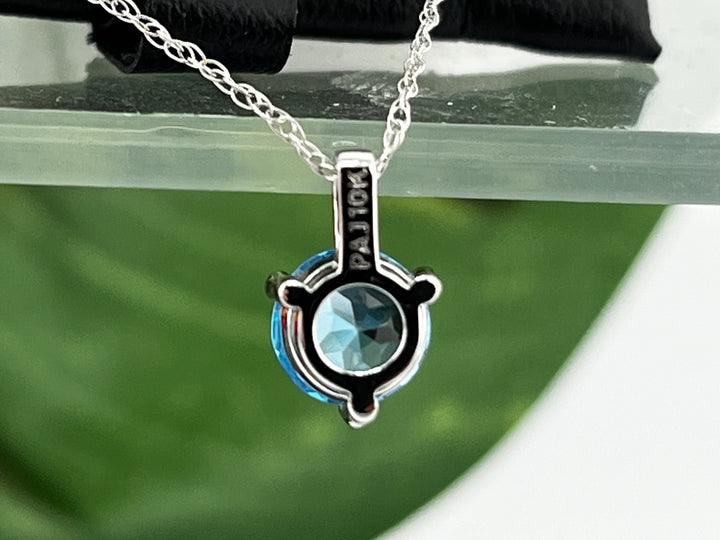10K White Gold Blue Topaz and Diamond Necklace