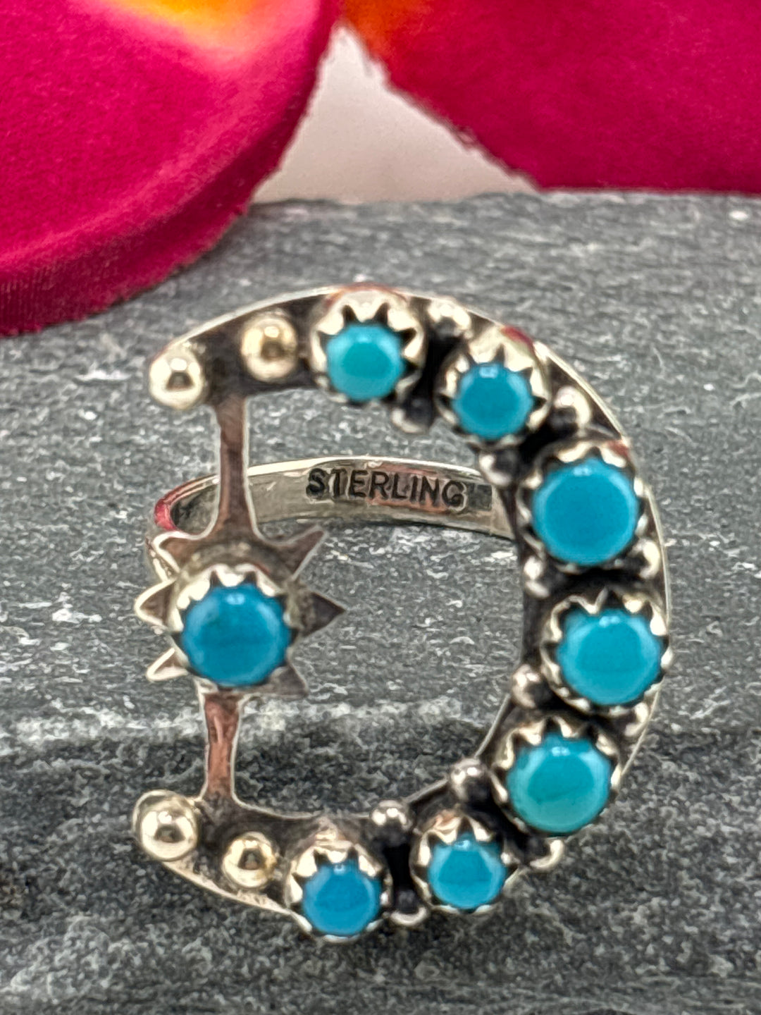 Star & Moon Turquoise Ring Size 8.25