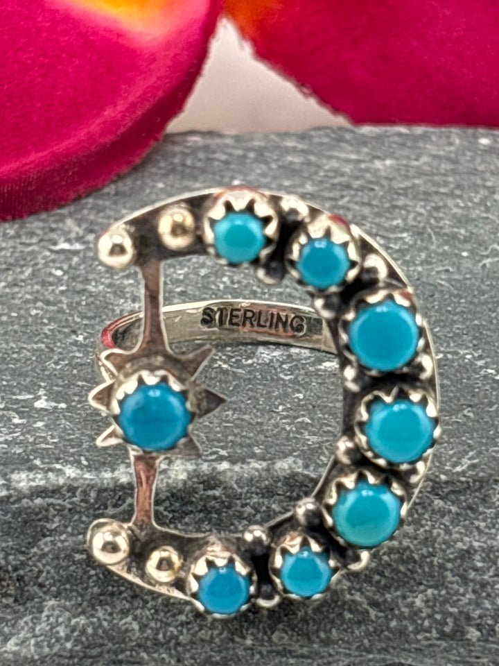 Star & Moon Turquoise Ring Size 8.25