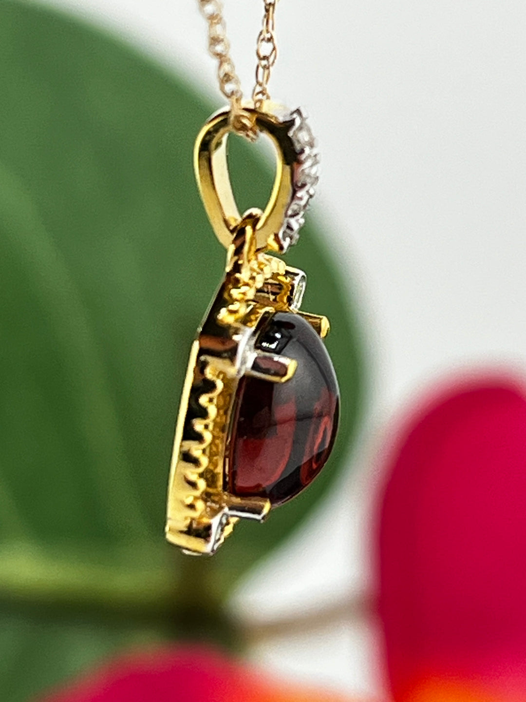 10K Gold Garnet and Diamond Necklace