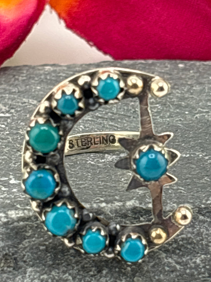 Star & Moon Turquoise Ring Size 6.25