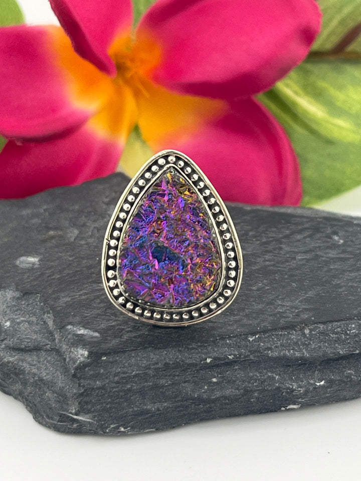 Titanium Druzy and 925 Sterling Silver Ring