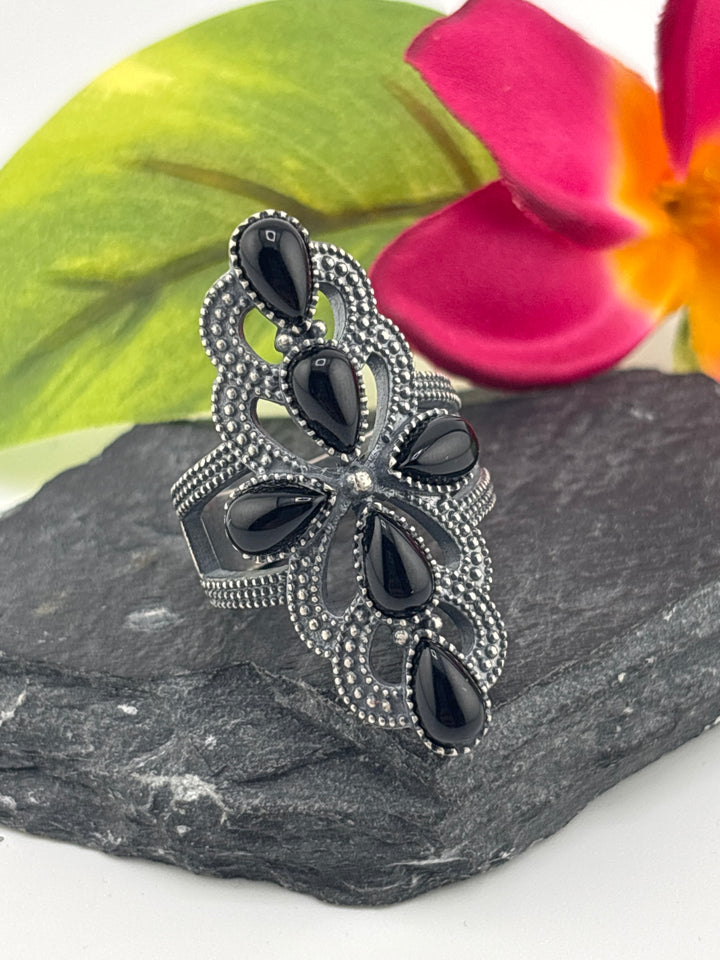 Black Onyx Cross and 925 Sterling Silver Ring Size 10