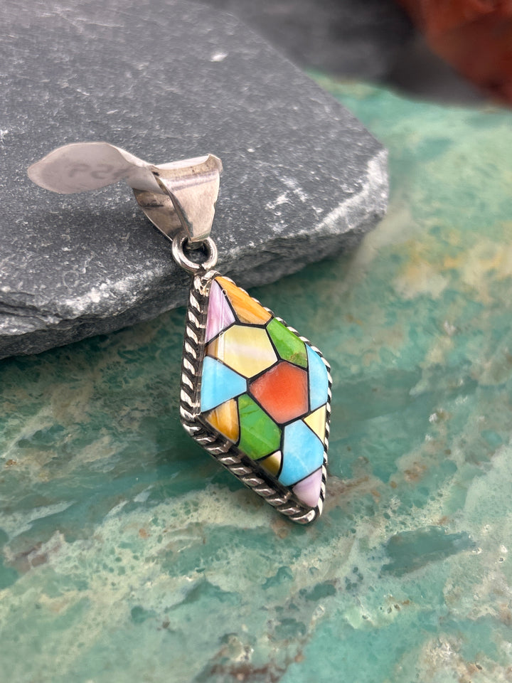 Regie 925 Sterling Silver Mosaic Multi-stone Inlay Pendant