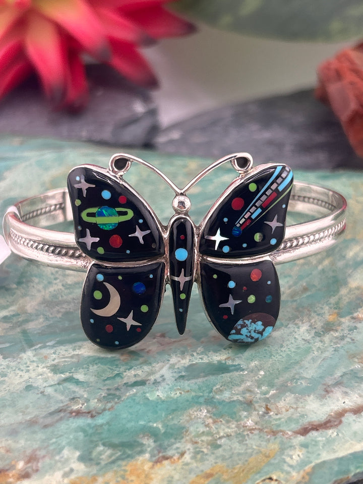 Regie 925 Sterling Silver Mosaic Multi-stone Butterfly Space Cuff