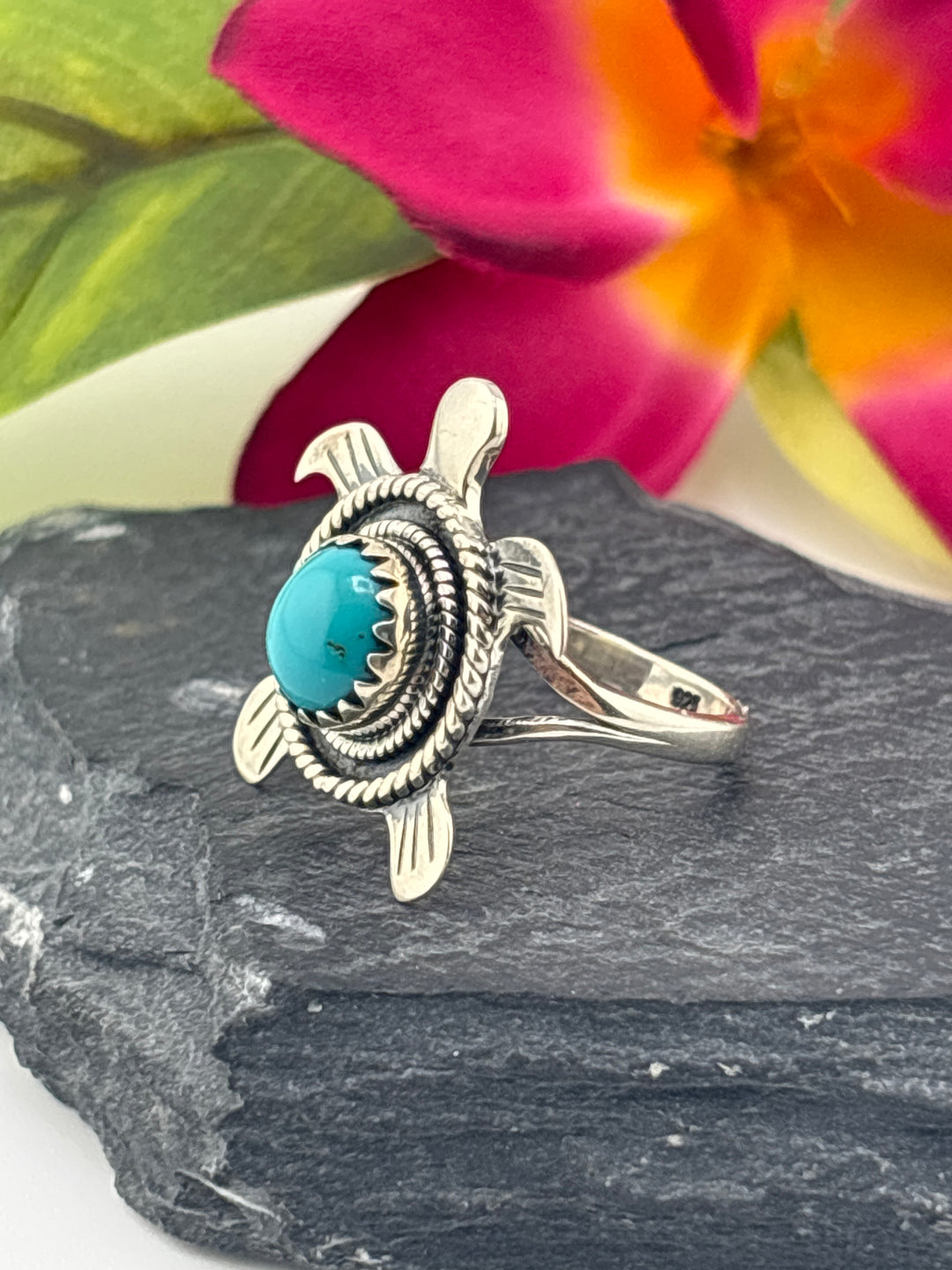 Turquoise and 925 Sterling Silver Turtle Ring Size 6.75