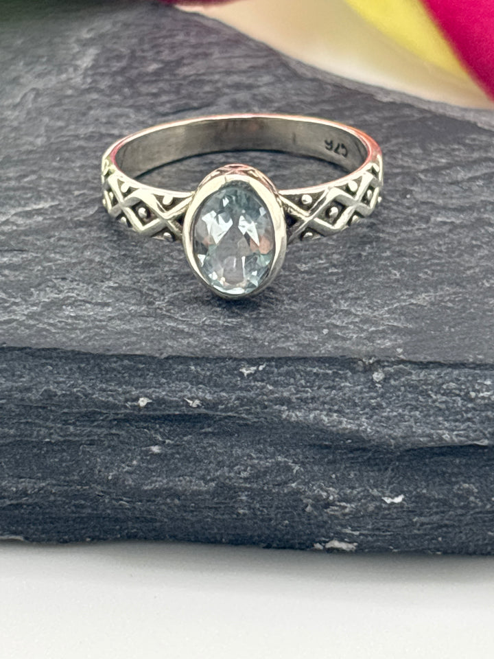 Aquamarine and 925 Sterling Silver Ring Size 6.25