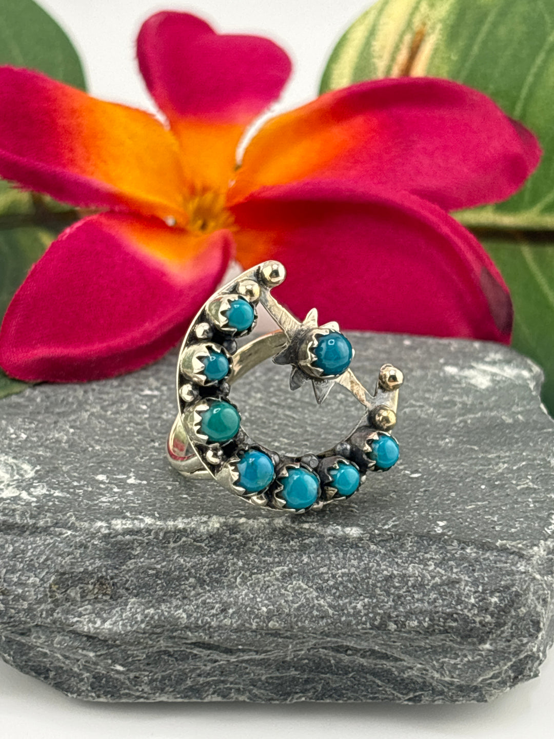 Star & Moon Turquoise Ring Size 6.25