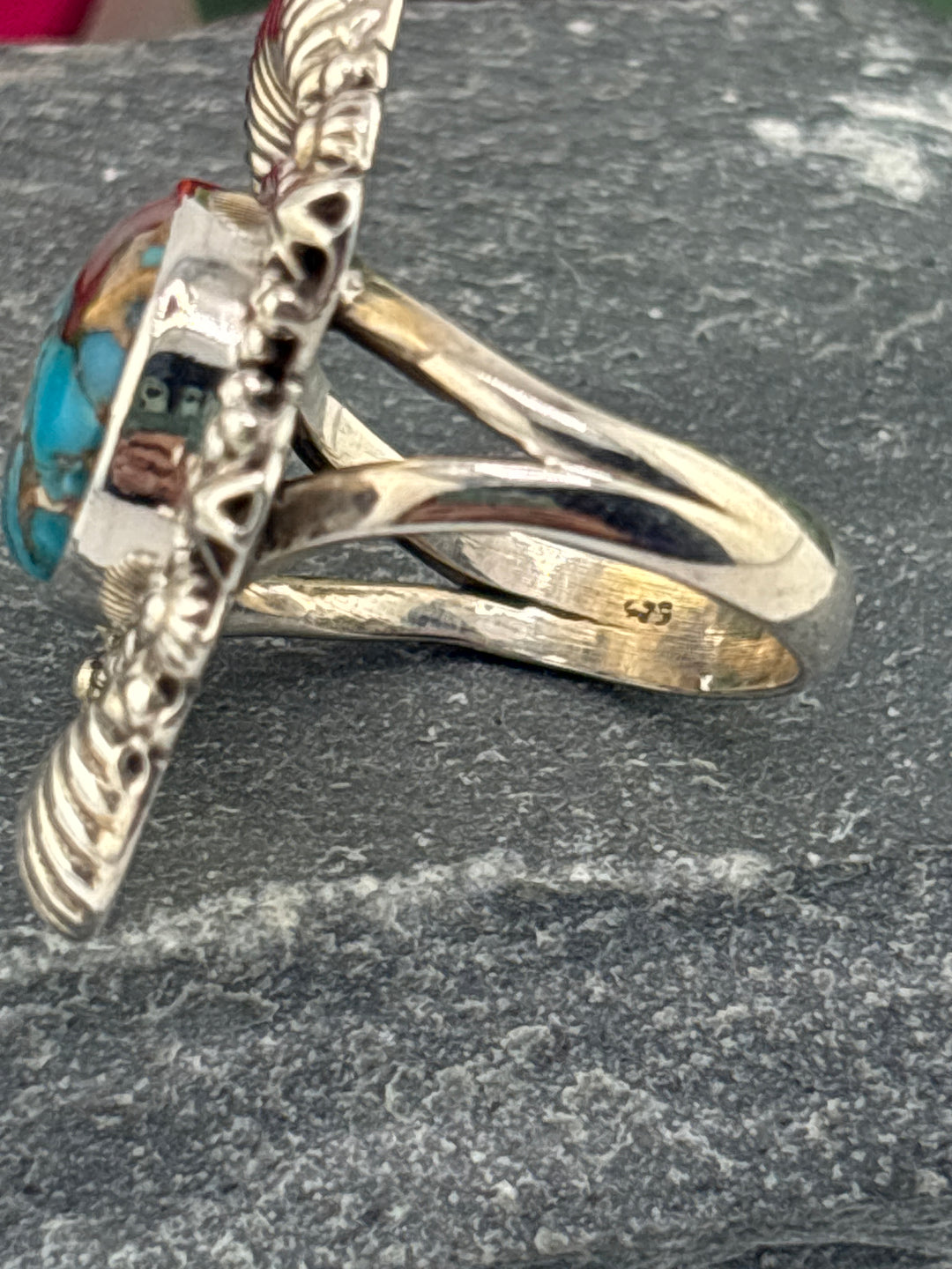 Spiny Oyster Copper Turquoise Ring Size 6