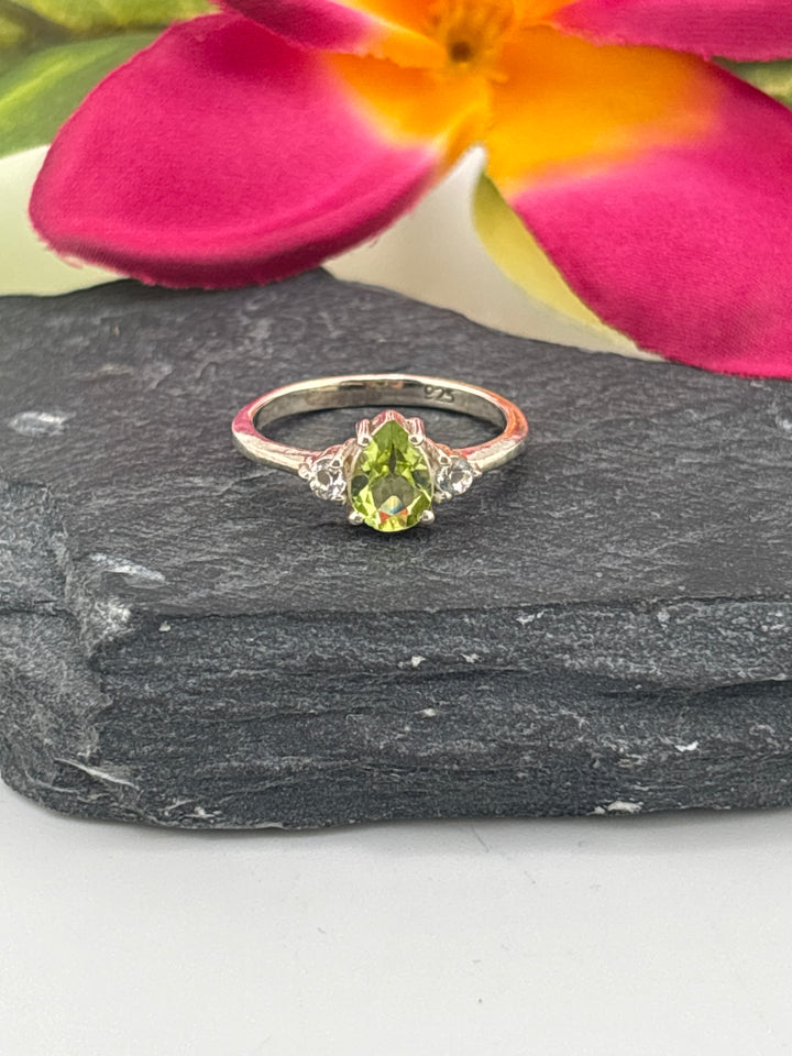 925 Sterling Silver, Peridot & CZ accented Ring Size 5