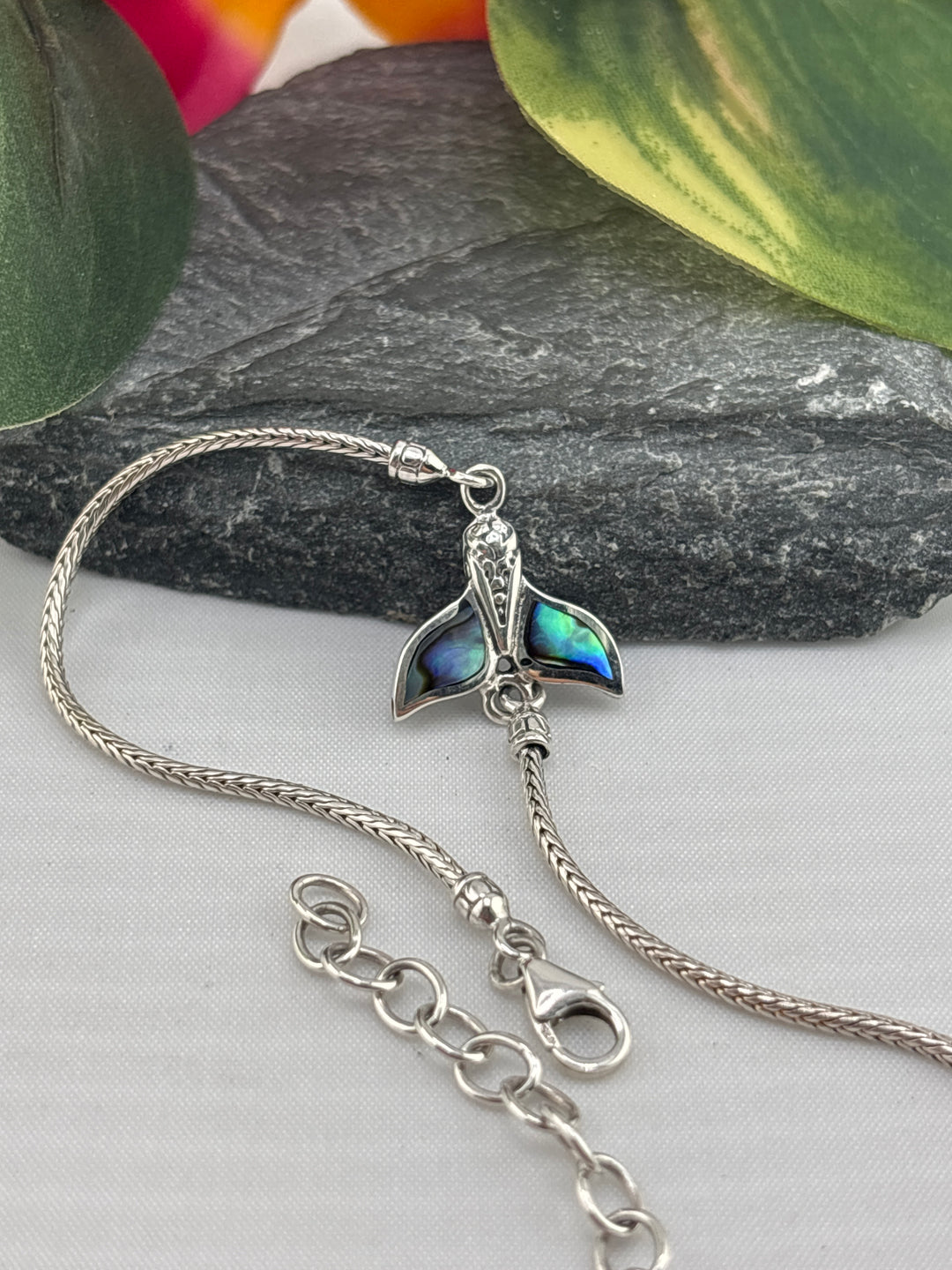 Designer SOMS 925 Sterling Silver and Abalone Whale Tail Bracelet