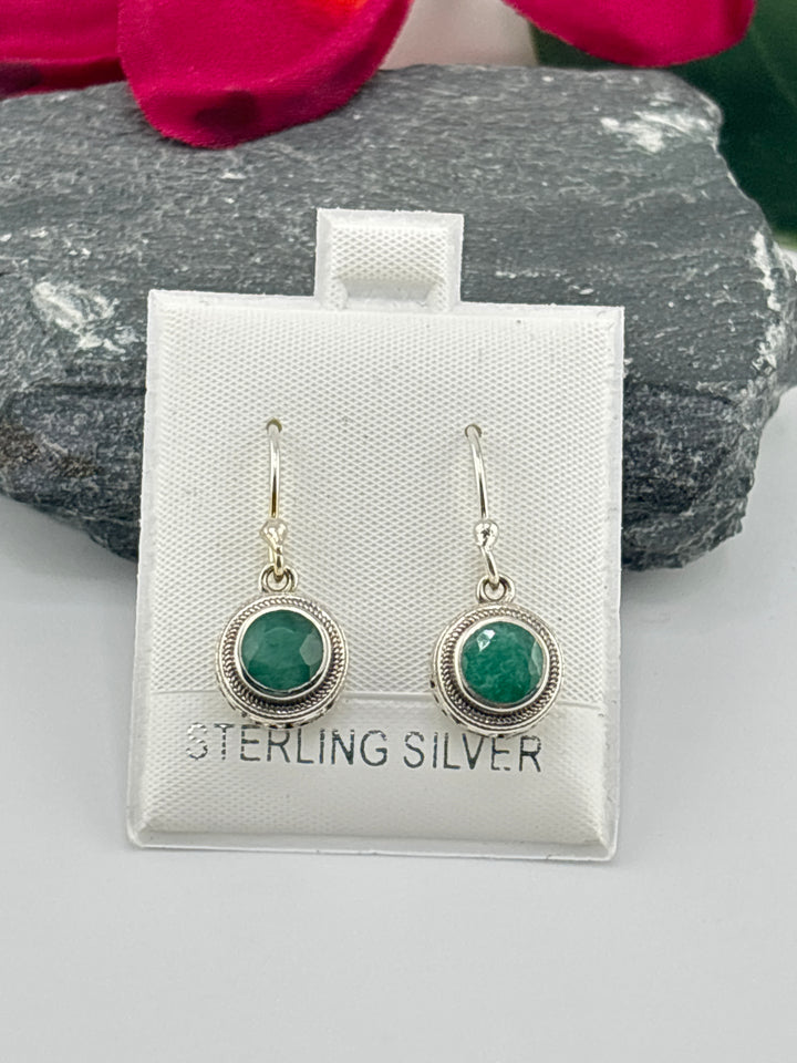 Round Zambian Emerald Dangle Earrings