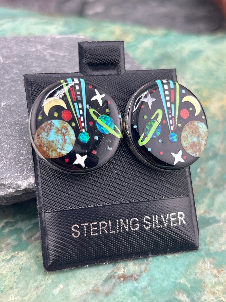 Regie 925 Sterling Silver Mosaic Multi-stone Round Space Earrings