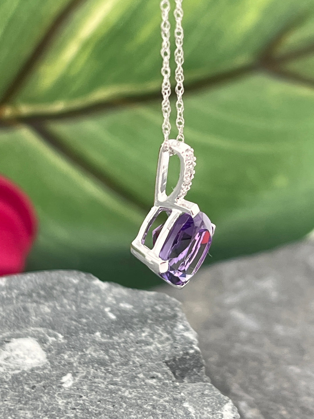 10K White Gold Amethyst and Diamond Necklace