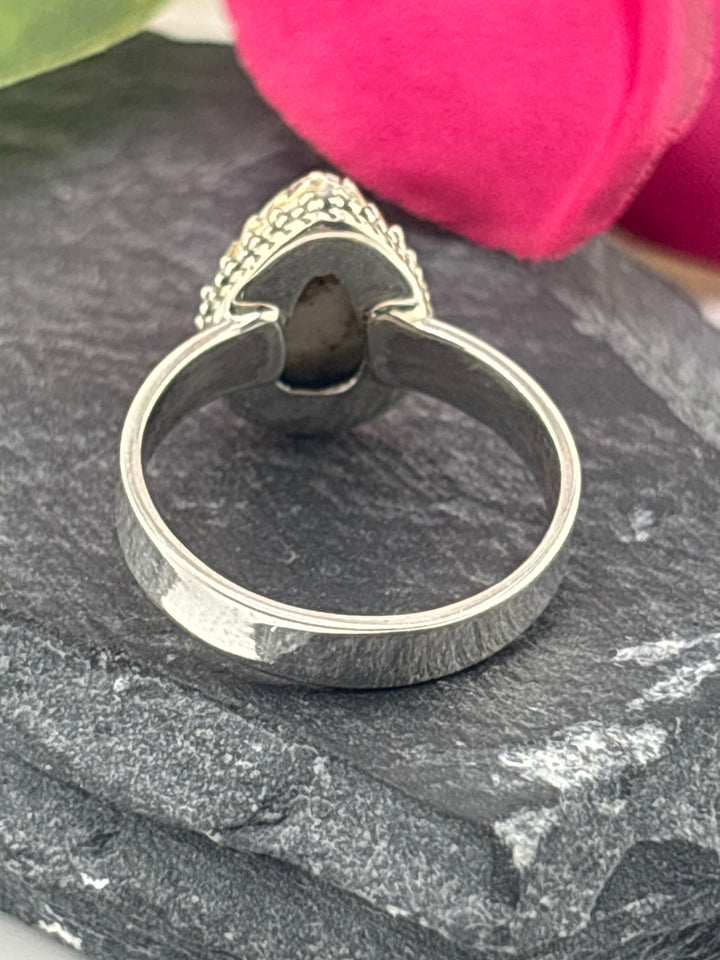 Teardrop Wild Horse Jasper and 925 Sterling Silver Ring Size 6