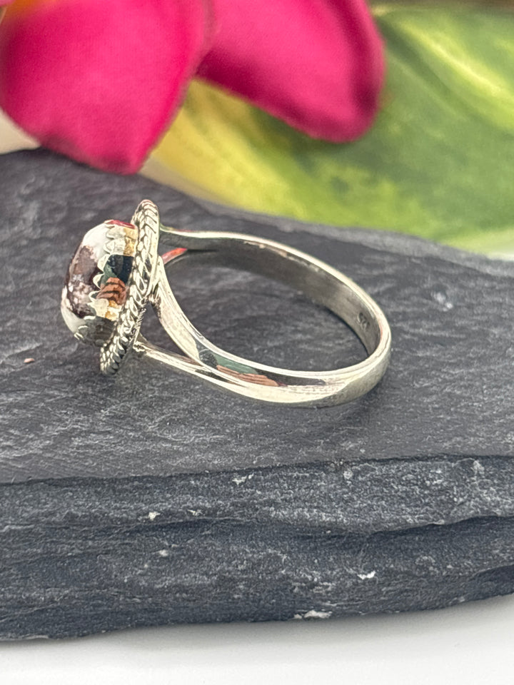Round Wild Horse Jasper and 925 Sterling Silver Ring Size 9