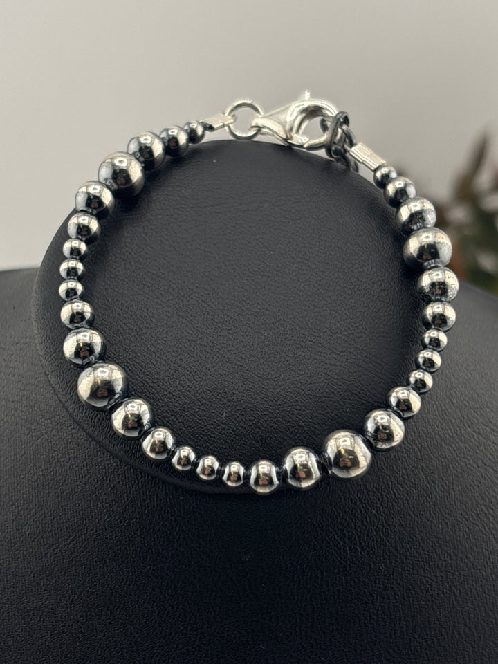 3-6mm 6"+1" Oxidized 925 Sterling Silver Bead Bracelet