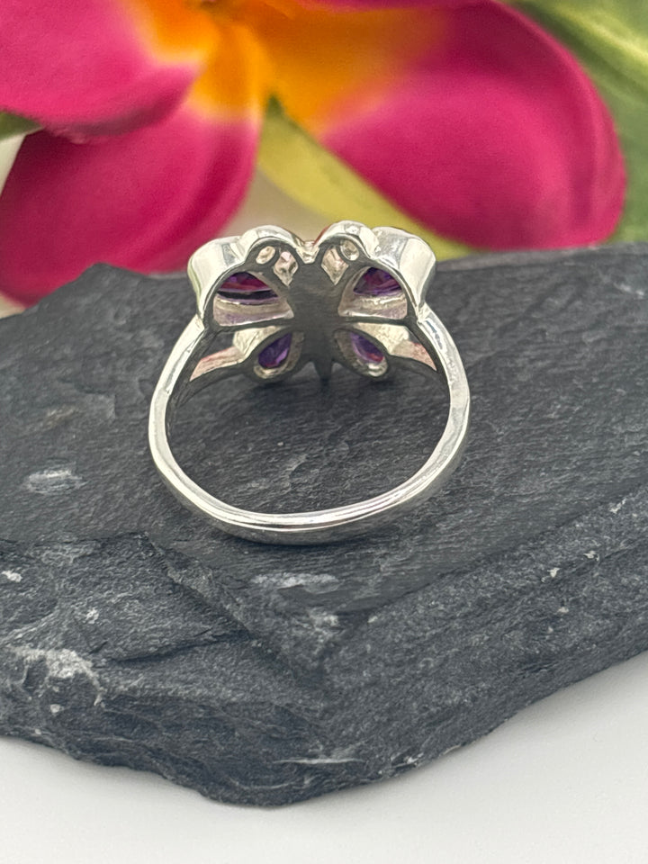 Amethyst Butterfly and 925 Sterling Silver Ring Size 9.75