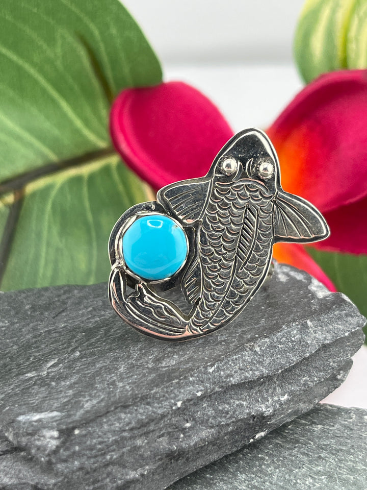 Turquoise Koi Fish Ring Size 10