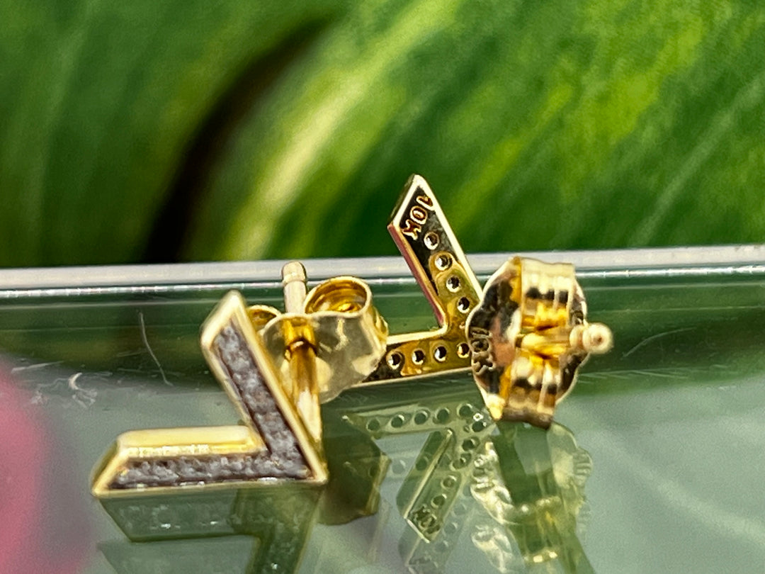 10K Gold Letter V Diamond Earrings