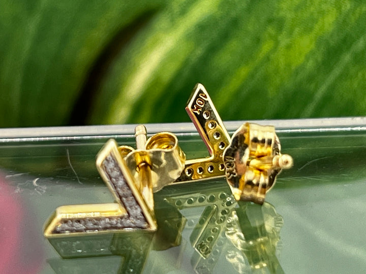 10K Gold Letter V Diamond Earrings