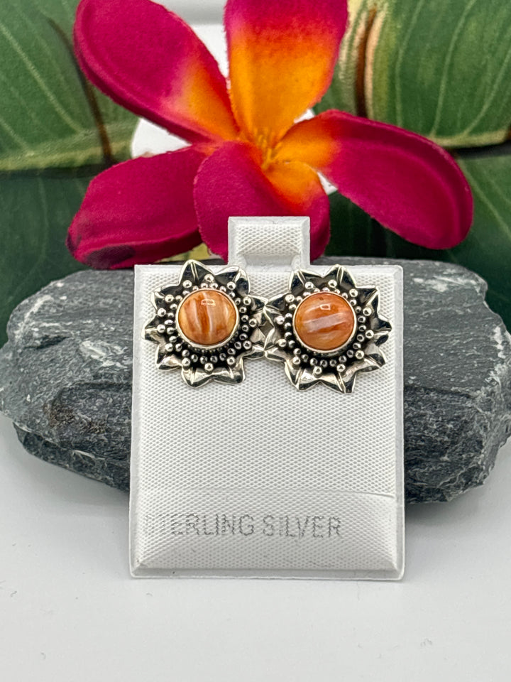 Orange Spiny Oyster Stud Earrings