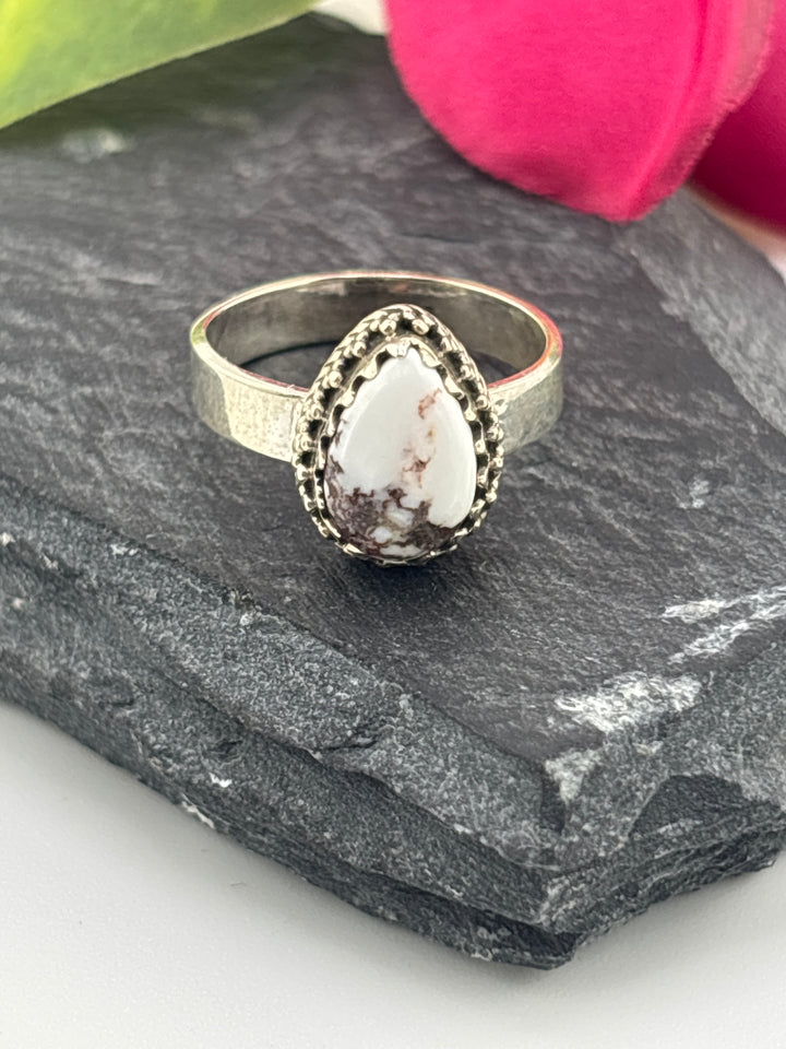 Teardrop Wild Horse Jasper and 925 Sterling Silver Ring Size 6