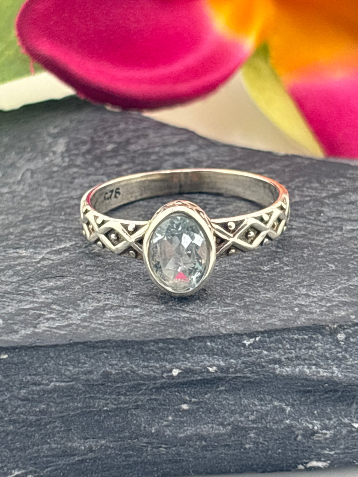 Aquamarine and 925 Sterling Silver Ring Size 7