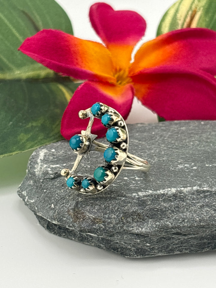 Star & Moon Turquoise Ring Size 6.25