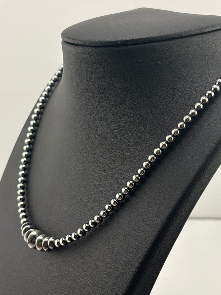 Graduated Bead & Saucer 4/6/7/8/10mm 16"+2" Oxidized 925 Sterling Silver Bead Necklace