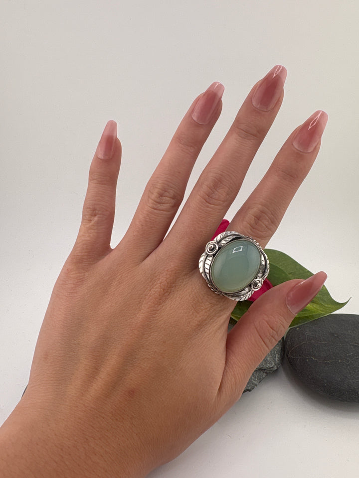 Aqua Chalcedony Bypass Ring