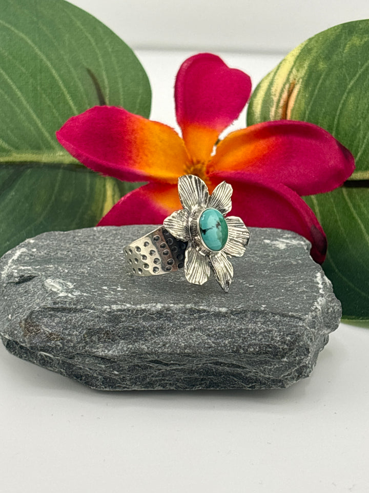 Hubei Turquoise Flower Ring Size 8 Adjustable