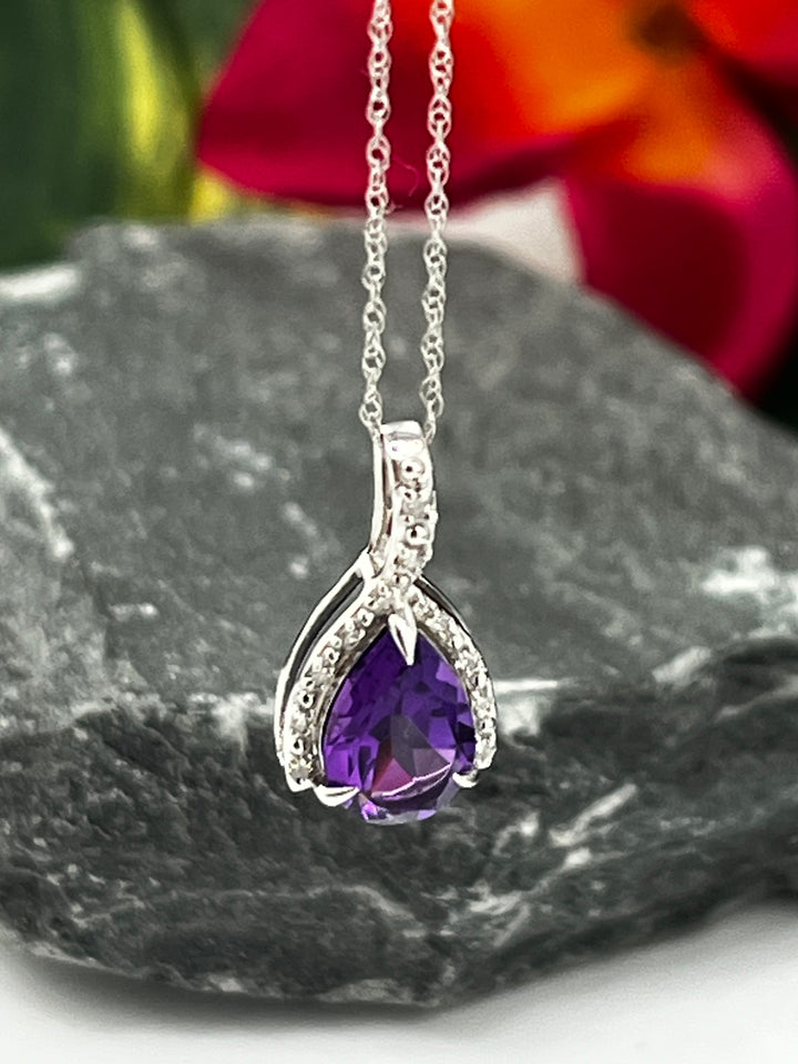 10K White Gold Amethyst and Diamond Necklace