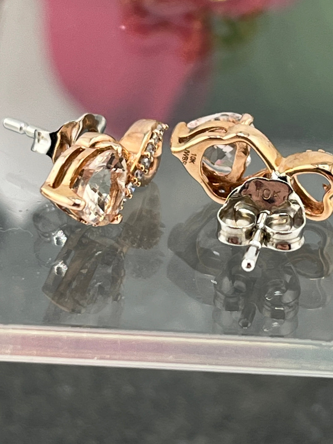10K Rose Gold Morganite and Diamond Earrings