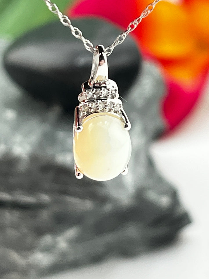 10K White Gold Ethiopian Opal and Diamond Necklace