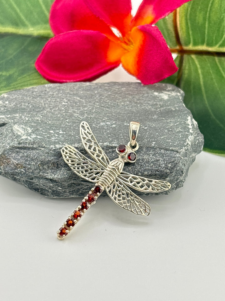 Garnet Dragonfly Pendant