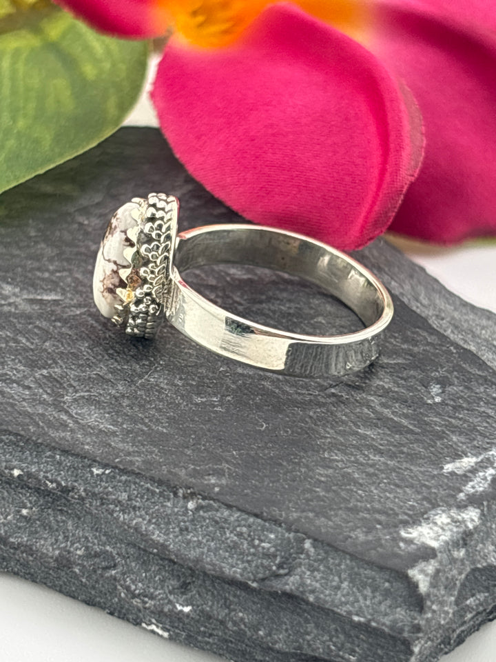 Teardrop Wild Horse Jasper and 925 Sterling Silver Ring Size 7