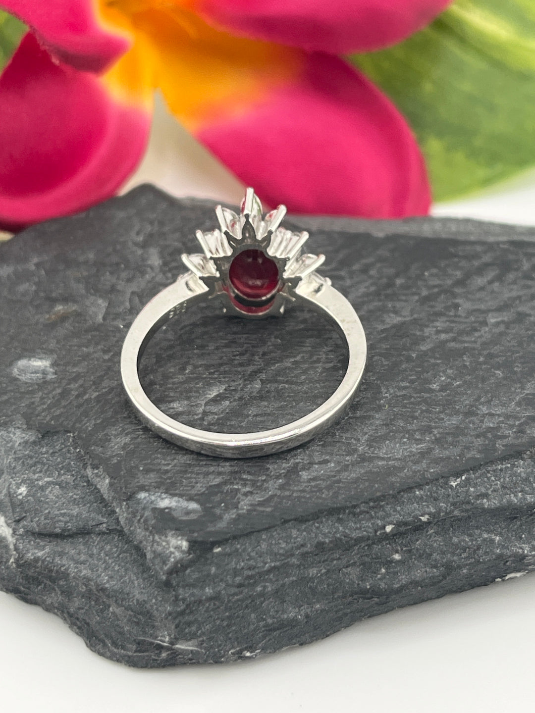 Ruby, CZ and 925 Sterling Silver Ring