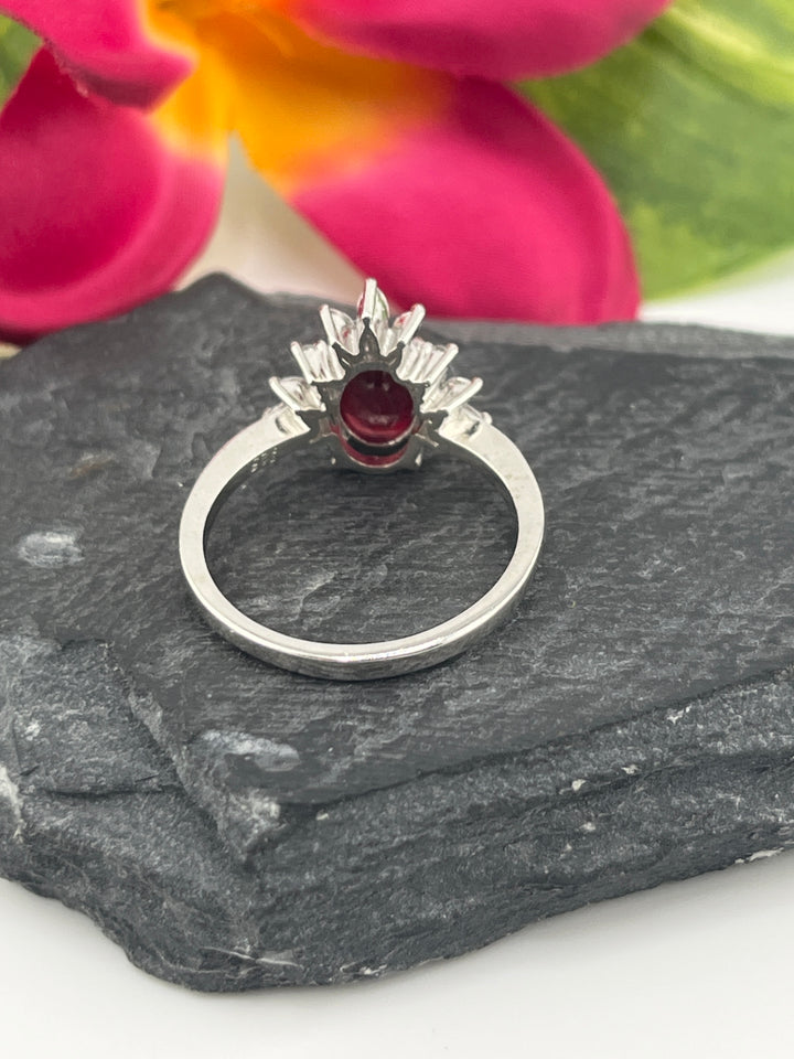 Ruby, CZ and 925 Sterling Silver Ring