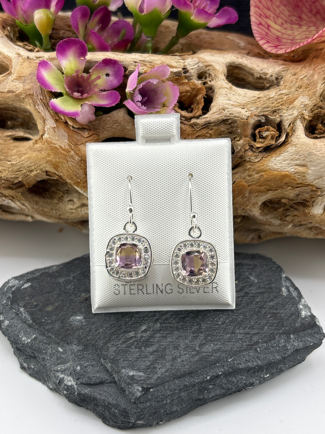 Amitrine and CZ Dangle Earrings