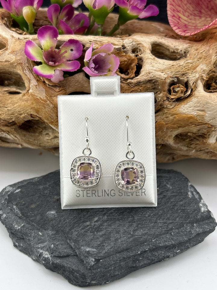 Amitrine and CZ Dangle Earrings